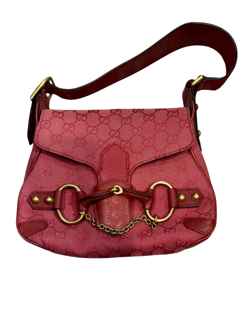 Gucci Rose Pink GG Canvas Shoulder Bag with Gold Hardware